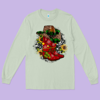Christmas Cowboy Boots Long Sleeve Tee Designed By Jahusdesignshop