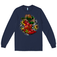 Navy Christmas Cowboy Boots Long Sleeve Tee - JahusDesignShop