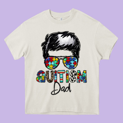 Autism Dad Heavy Core Tee Designed By Cowhidedigitalart