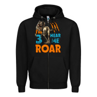 Black i'm three hear me roar dinosaur birthday Zipper Hoodie - LillyAllenDesigns