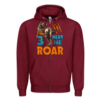 Burgundy i'm three hear me roar dinosaur birthday Zipper Hoodie - LillyAllenDesigns