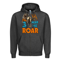 Charcoal Heather i'm three hear me roar dinosaur birthday Zipper Hoodie - LillyAllenDesigns