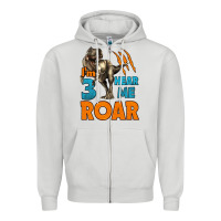 Dove Grey i'm three hear me roar dinosaur birthday Zipper Hoodie - LillyAllenDesigns