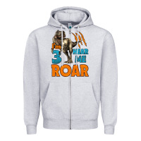Heather Grey i'm three hear me roar dinosaur birthday Zipper Hoodie - LillyAllenDesigns
