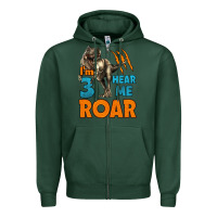 Sports Green i'm three hear me roar dinosaur birthday Zipper Hoodie - LillyAllenDesigns