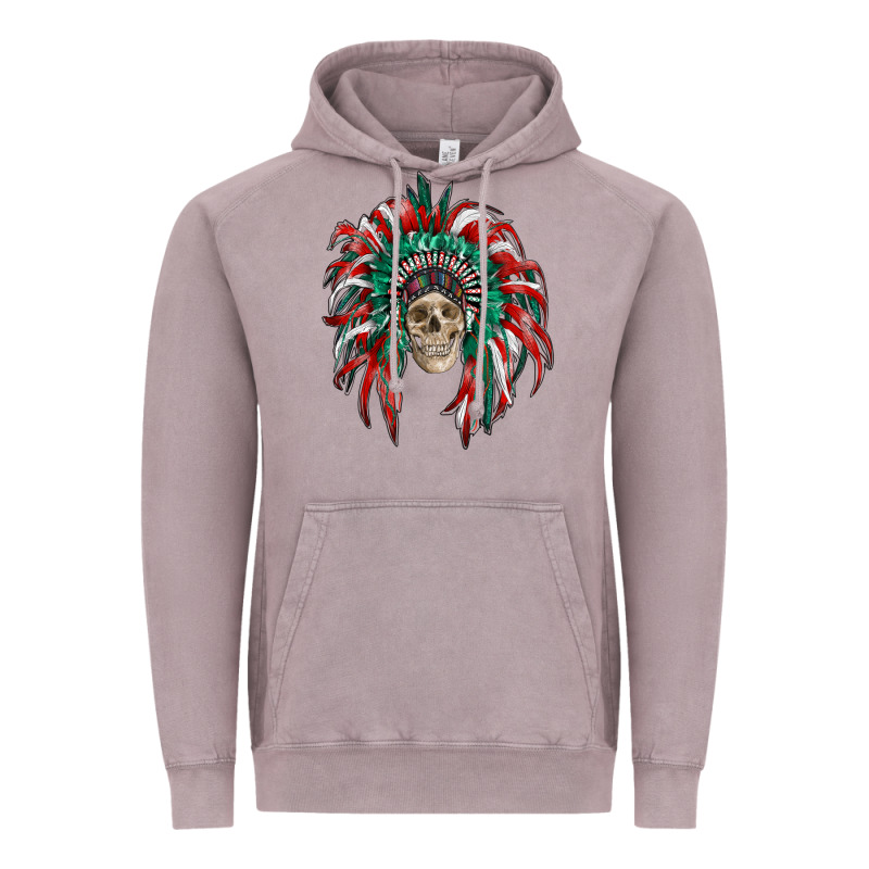 Mexican Flag Indian Headdress With  Skull Vintage Hoodie by RanaPortraitStore | Teevron