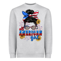 Heather Grey All American girl 4th of July Heavyweight Sweatshirt - CowGirlArtShop