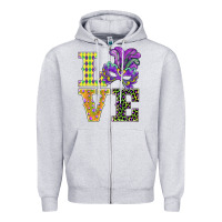 Heather Grey mardi gras love mask Zipper Hoodie - BarkalooDesign