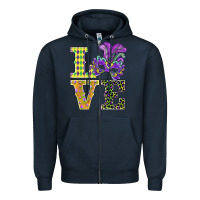 Navy mardi gras love mask Zipper Hoodie - BarkalooDesign