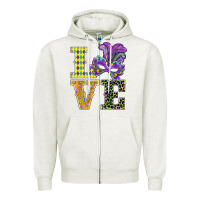 Oatmeal Heather mardi gras love mask Zipper Hoodie - BarkalooDesign