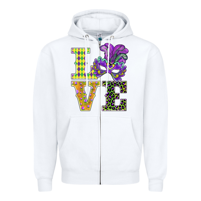 Mardi Gras Love Mask Zipper Hoodie by BarkalooDesign | Teevron