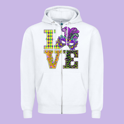 Mardi Gras Love Mask Zipper Hoodie Designed By Barkaloodesign