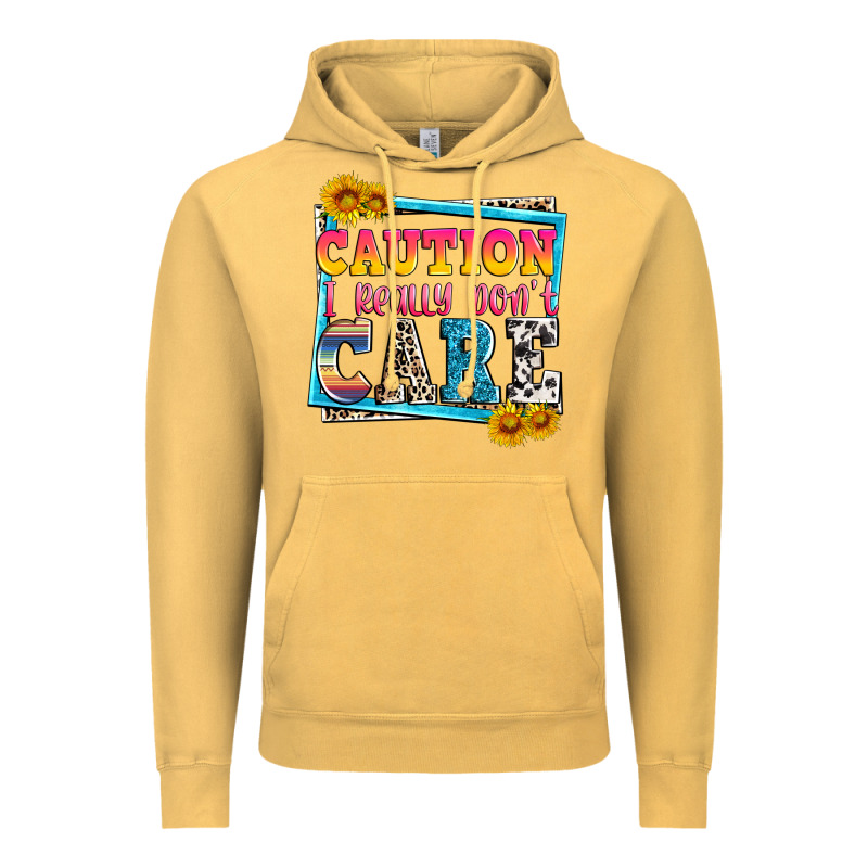 Caution I Really Don't Care Vintage Hoodie by Zillion Design Studio | Teevron