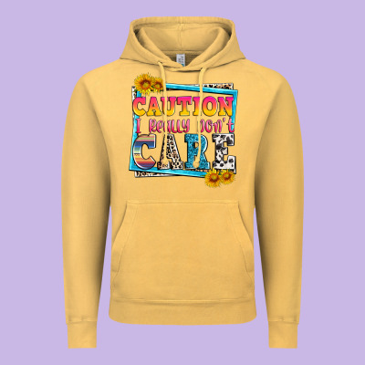 Caution I Really Don't Care Vintage Hoodie Designed By Zillion Design Studio