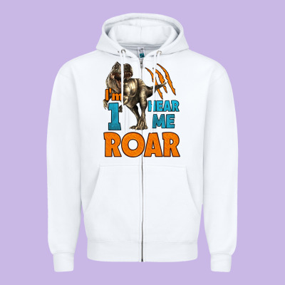 I'm One Hear Me Roar Dinosaur Birthday Zipper Hoodie Designed By Lillyallendesigns