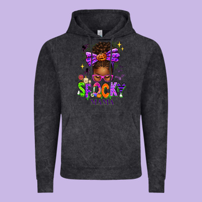 Halloween Afro Messy Bun Spooky Mama Vintage Hoodie Designed By Texasbilliewilder