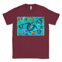 Burgundy Turtle Seashells Starfish Classic Tee - Artiststas