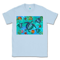 Dusty Blue Turtle Seashells Starfish Classic Tee - Artiststas