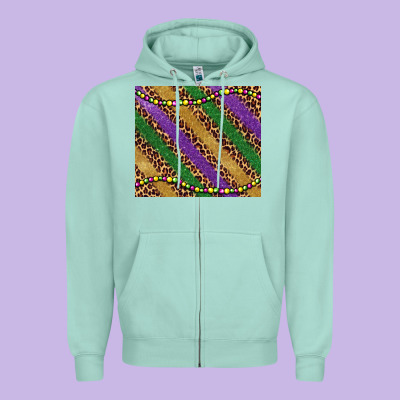 Mardi Gras Leopard Glitter Bead Zipper Hoodie Designed By Barkaloodesign