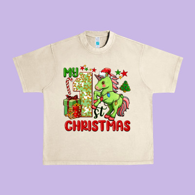 My First Christmas Unicorn Urban Heavy Tee Designed By Fadigitalartstudio
