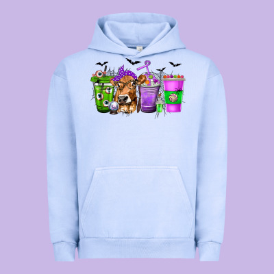 Coffee Cups With Cow And Halloween Urban Hoodie Designed By Texasbilliewilder