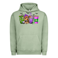 Pigment Oil Green Coffee Cups with Cow and Halloween Urban Hoodie - texasbilliewilder