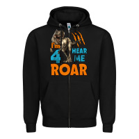 Black i'm four hear me roar dinosaur birthday Zipper Hoodie - LillyAllenDesigns