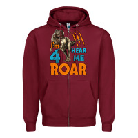 Burgundy i'm four hear me roar dinosaur birthday Zipper Hoodie - LillyAllenDesigns