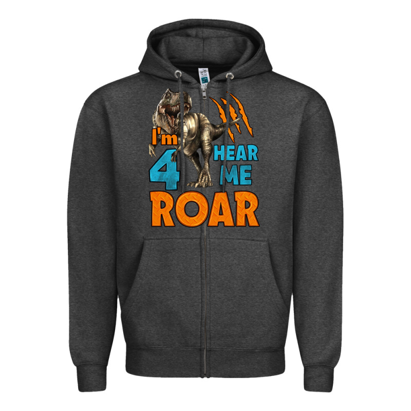 I'm Four Hear Me Roar Dinosaur Birthday Zipper Hoodie by LillyAllenDesigns | Teevron