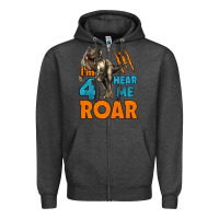 Charcoal Heather i'm four hear me roar dinosaur birthday Zipper Hoodie - LillyAllenDesigns
