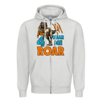 Dove Grey i'm four hear me roar dinosaur birthday Zipper Hoodie - LillyAllenDesigns