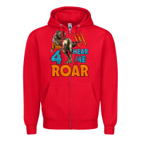 Red i'm four hear me roar dinosaur birthday Zipper Hoodie - LillyAllenDesigns