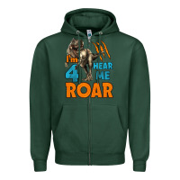 Sports Green i'm four hear me roar dinosaur birthday Zipper Hoodie - LillyAllenDesigns