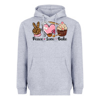 Heather Grey peace love bake Heavyweight Hoodie - NancyCooperArtShop