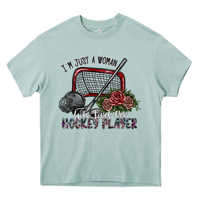 I'm Just A Woman Who Loves Her Hockey Player Heavy Core Tee by SublimationCraftShop | Teevron