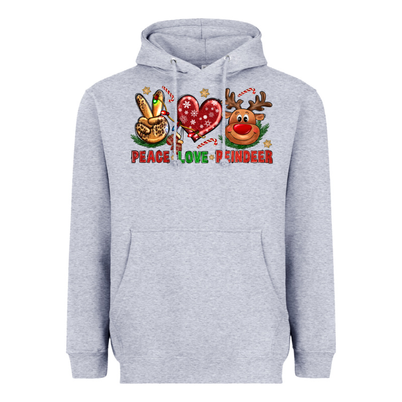 Peace Love Reindeer Christmas Heavyweight Hoodie by NancyCooperArtShop | Teevron