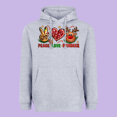 Peace Love Reindeer Christmas Heavyweight Hoodie Designed By Nancycooperartshop