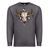 Charcoal Heather bull skull with aztec Premium Sweatshirt - MaliasSmallBusiness