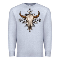 Heather Grey bull skull with aztec Premium Sweatshirt - MaliasSmallBusiness