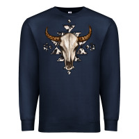 Navy bull skull with aztec Premium Sweatshirt - MaliasSmallBusiness