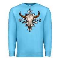 Ocean Blue bull skull with aztec Premium Sweatshirt - MaliasSmallBusiness