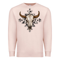 Pale Pink bull skull with aztec Premium Sweatshirt - MaliasSmallBusiness