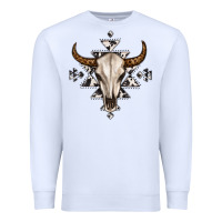 White bull skull with aztec Premium Sweatshirt - MaliasSmallBusiness