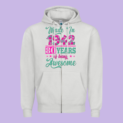 Made In 1942, 80 Years Of Being Awesome Kopya Zipper Hoodie Designed By Jasminsmagicworld