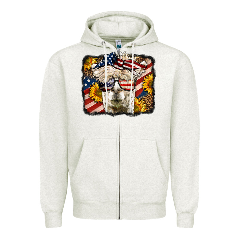 4th Of July Llama Zipper Hoodie by LillyAllenDesigns | Teevron