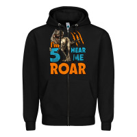 Black i'm five hear me roar dinosaur birthday Zipper Hoodie - LillyAllenDesigns