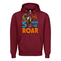 Burgundy i'm five hear me roar dinosaur birthday Zipper Hoodie - LillyAllenDesigns
