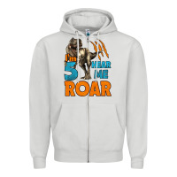 Dove Grey i'm five hear me roar dinosaur birthday Zipper Hoodie - LillyAllenDesigns