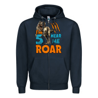 Navy i'm five hear me roar dinosaur birthday Zipper Hoodie - LillyAllenDesigns