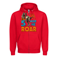 Red i'm five hear me roar dinosaur birthday Zipper Hoodie - LillyAllenDesigns